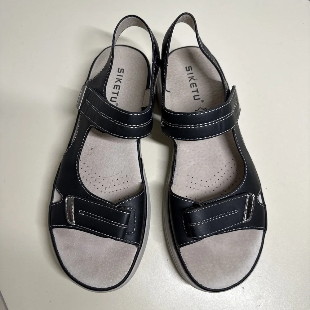 Siketu Black Sandals Size 38 US 7)Comfort Shoes Adjustable Straps EUC